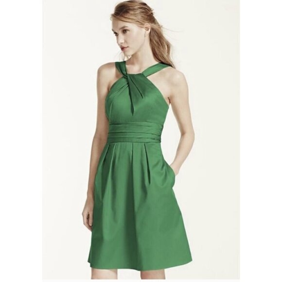 Davids Bridal twist Mini Dress Green Size 8 Cotton Sleeveless zip up Cocktail - Picture 9 of 10